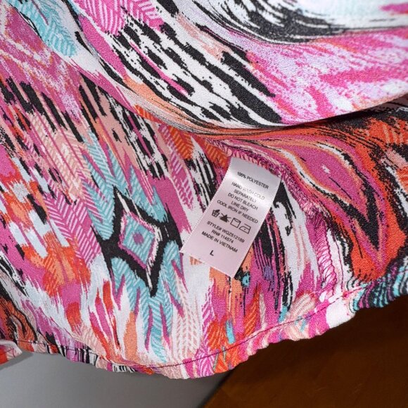 Pleione Womens Long Sleeve Collared Blouse Size L Multicolor Geometric Print - Picture 6 of 7